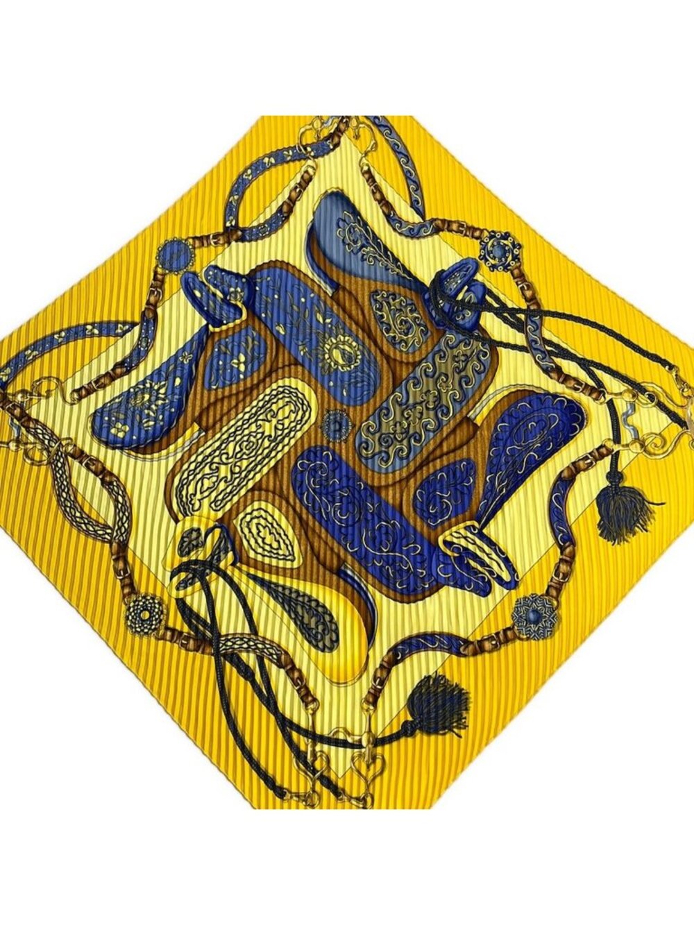 Hermes Scarf Carre Plisse Yellow Blue Multi Festival Silk
